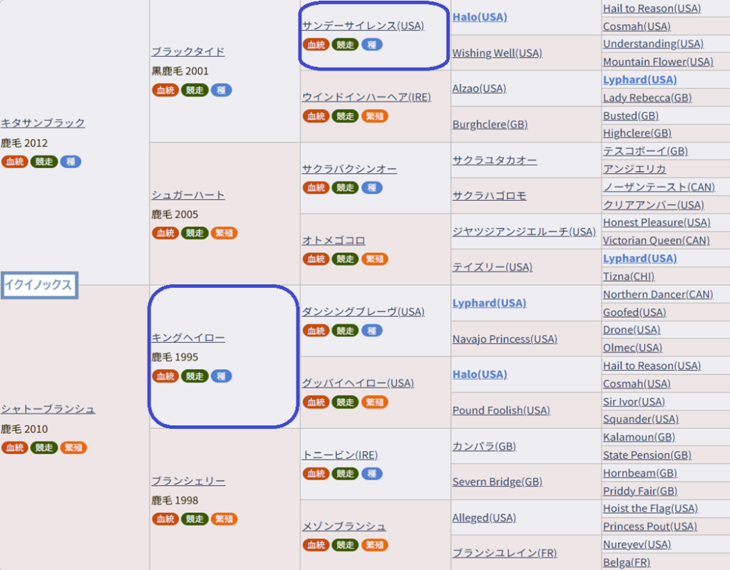 イクイノックス血統表
ヘイロー血統