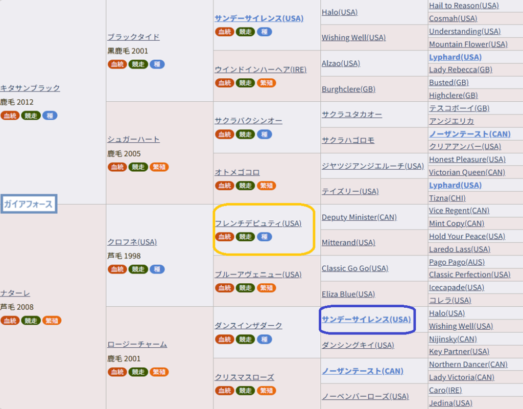 ガイアフォース血統表